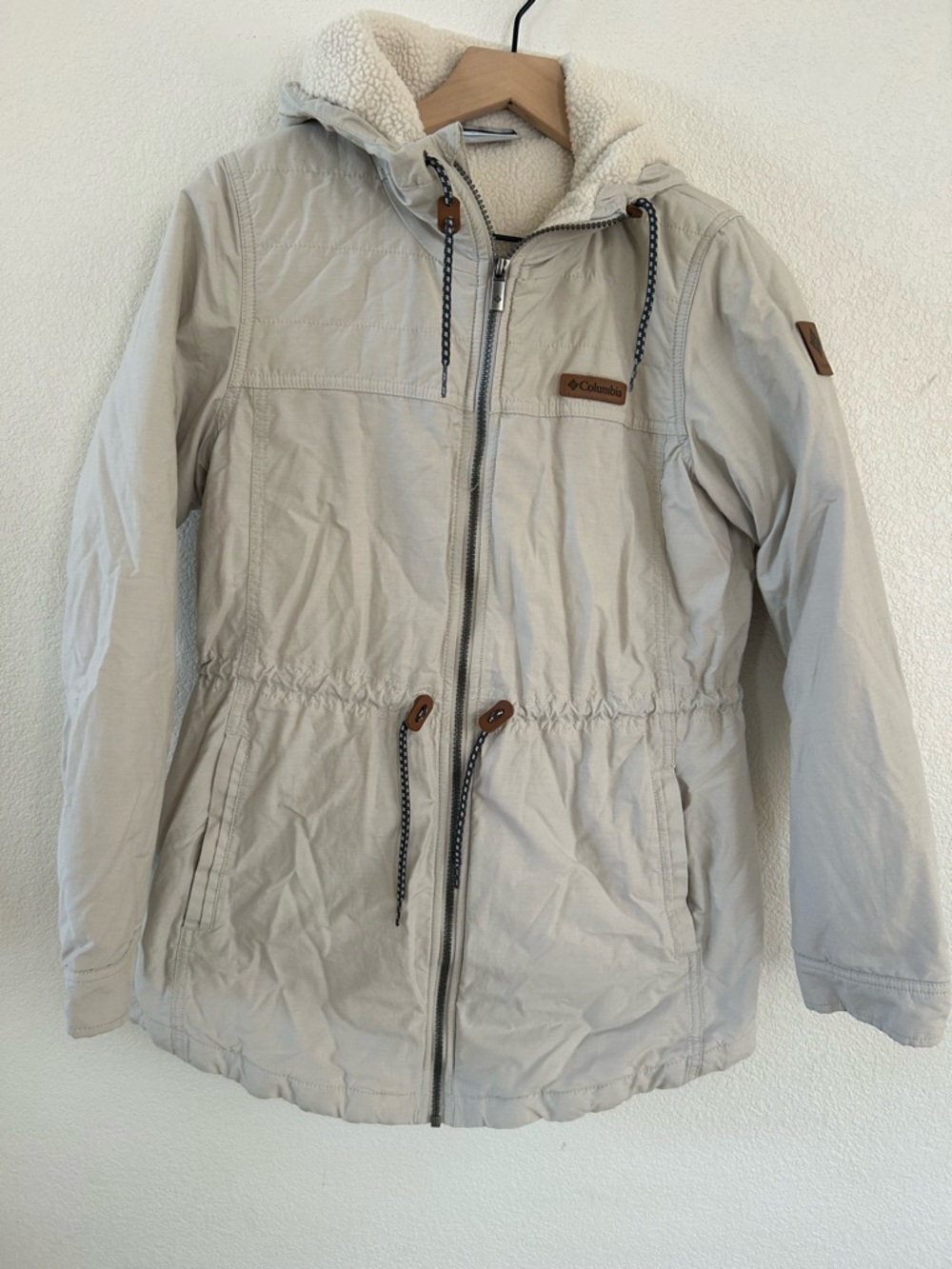 Columbia Cream Hooded Sherpa-Lined Anorak Jacket